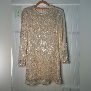 Gianni Bin Ruby Sequin Long Sleeve Round Neck Mini Dress size Small NWT